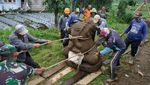 Begini Momen Pemindahan Arca Ganesha Terbesar di Dieng