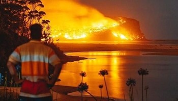 Warga pasrah melihat bukit yang terbakar. Foto: Bored Panda