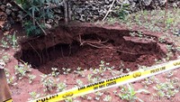 Sebuah lubang menganga mirip sinkhole kembali muncul di Kecamatan Girisubo, Gunungkidul.