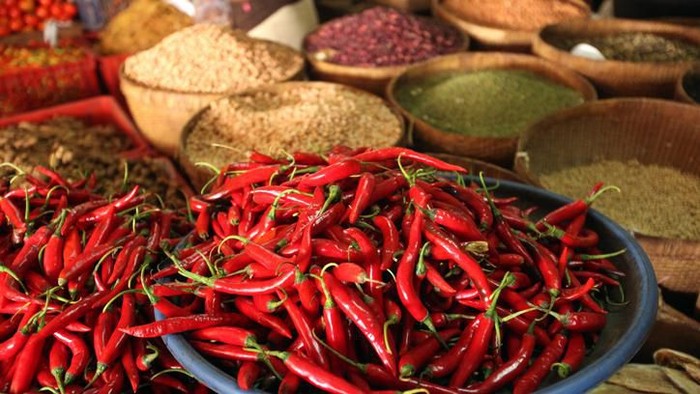 the market Pasar Badung in the city of denpasar of the island Bali in indonesia in southeastasia