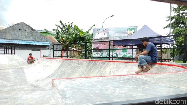 Hermawan M-detikcom/  Skatepark di lapangan Syekh Yusuf Discovery Gowa Sulsel