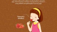 Stroberi dipercaya dapat menghilangkan karang gigi. Hal ini karena stroberi mengandung vitamin C yang efektif menghilangkan karang gigi. Konsumsilah stroberi agar dapat menghilangkan karang gigi. Foto: infografis detikHealth