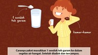 Garam dapur dipercaya untuk menghilangkan karang gigi secara alami. Caranya yakni masukkan 1 sendok teh garam ke dalam segelas air hangat. Setelah diaduk dan tercampur, kumur-kumur dengan air ini terutama pada area karang gigi selama 1 menit dan sehari 3 kali. Foto: infografis detikHealth