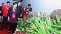 Megawati bersama para petinggi PDIP menggunakan mobil golf untuk menuju ke lokasi pameran. Setibanya di lokasi, Megawati langsung melihat sejumlah tanaman.