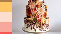 Bunga dahlia berwarna peach ini dilukiskan oleh Miri dengan sangat cantik dan merekah indah. Tak hanya warna peach, Miri pun mewarnainya dengan warna kuning dan oranye. Foto: Instagram @10bloomcakes