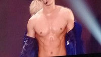 Penampilan Siwon yang sempat membuka baju di tengah konser membuat histeris para ELF. Foto: ELF