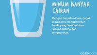 Dengan banyak minum, dapat membantu mengencerkan lendir yang berada dalam saluran hidung dan tenggorokan. Foto: Infografis detikHealth 