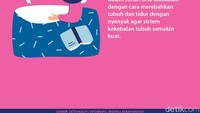 Cara menghilangkan flu dalam sehari bisa dilakukan dengan cara merebahkan tubuh dan tidur dengan nyenyak agar sistem kekebalan tubuh semakin kuat. Foto: infografis detikHealth