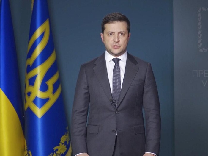 In this image from video provided by the Ukrainian Presidential Press Office, Ukrainian President Volodymyr Zelenskiy speaks during his televised message in Kyiv, Ukraine, Saturday, Jan. 11, 2020. Ukraines president on Saturday evening addressed the nation after Iran acknowledged earlier in the day that it accidentally shot down the Ukrainian jetliner, killing all 176 people aboard. (Ukrainian Presidential Press Office via AP)