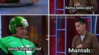 Chef Juna yang punya kesan galak pun dijadikan bahan meme. Percakapan lucu ini dilengkapi dengan foto dan dialog yang sesuai. Foto: istimewa