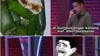 Meme ini dibuat dengan menampilkan sosok Anwar BAB dan Chef Juna. Keduanya terlibat percakapan soal lemper yang kalau dalam bahasa Inggris jadi sticky rice filled abon with chicken. Foto: istimewa