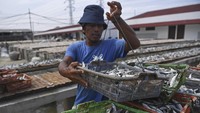 Pelaku usaha setempat mengaku produksi ikan asin turun hingga 30 persen, salah satunya akibat penjemuran ikan yang semakin lama dari dua hari menjadi empat hari seiring masuknya musim hujan.