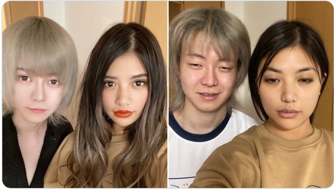 Begini penampilan mereka ketika sebelum dan setelah siap-siap untuk sebuah foto yang akan diunggah di Instagram. Foto: Twitter @ViennaDoLL