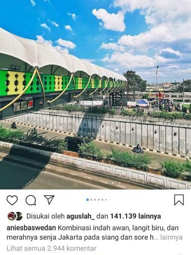 Postingan Anies di akun IG nya soal langit cerah di Jakarta (Dok IG @Aniesbaswedan)