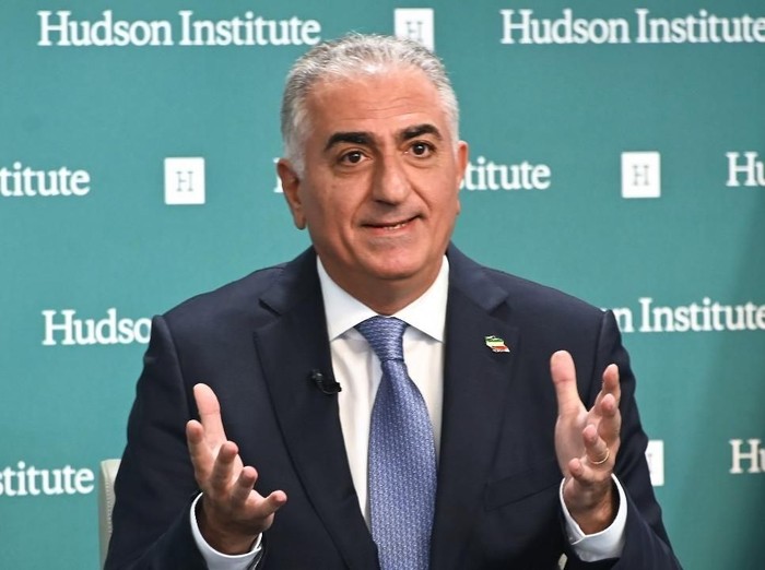 Reza Pahlavi, former Crown Prince of Iran, speaks about current events in Iran at the Hudson Institute in Washington, DC on January 15, 2020, during a conversation with host Michael Doran. (Photo by EVA HAMBACH / AFP)