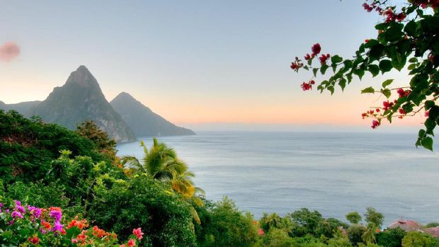 St. Lucia's famous Twin Pitons in the early morning light.
