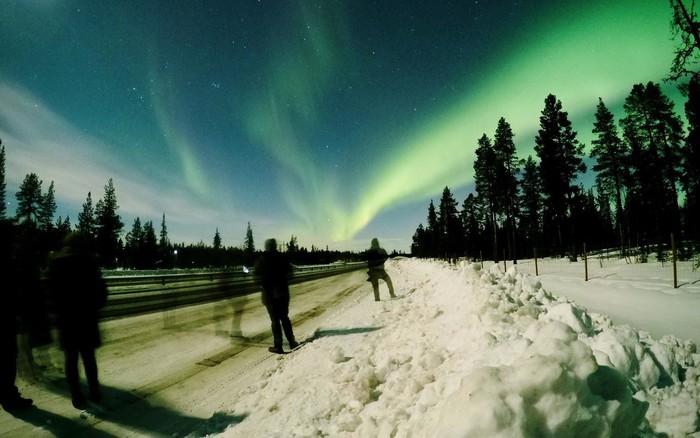 Aurora over scenes in Yellowknife