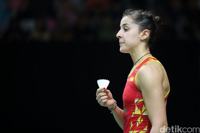 Daihatsu Indonesia Masters 2020 Pebulutangkis tunggal putri Spanyol Carolina Marin saat bertanding melawan pebulu tangkis tunggal putri Korea Selatan An Se Young dalam Daihatsu Indonesia Masters 2020 di Istora Senayan, Jakarta, Jumat (17/1/2020). Marin menang atas An Se Young dengan skor 21-17, 21-6.