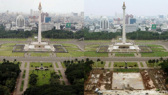 Before-After Revitalisasi Monas Penebangan ratusan pohon di kawasan sisi selatan Monas membuat ikon Ibu Kota tersebut terlihat gersang. Berikut penampakannya before-after revitalisasi.