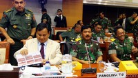 Selain Menhan Prabowo Subianto, rapat kerja tersebut juga dihadiri oleh Panglima TNI Marsekal Hadi Tjahjanto dan KSAD Jenderal Andika Perkasa.