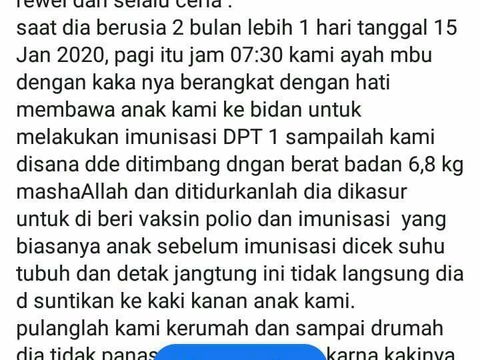 Viral Bayi Usia 2 Bulan di Sukabumi Meninggal Diduga Karena Imunisasi