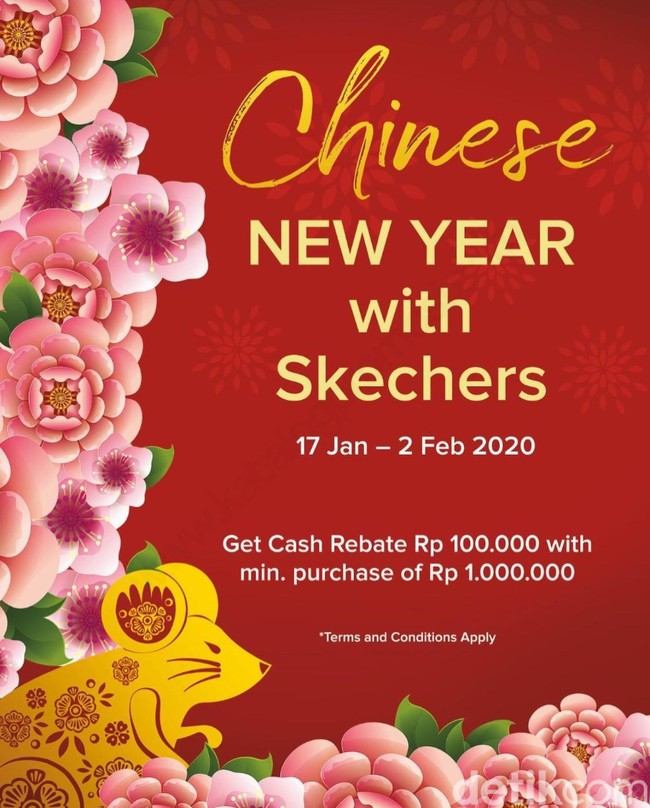 Skechers juga mengadakan promo khusus Hari Imlek. Hingga 2 Februari, brand sepatu tersebut akan memberikan cash rebate senilai Rp 100 ribu dengan pembelian minimal Rp 1 juta. Foto: Istimewa