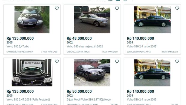 Harga bekas Volvo S80 series di situs jual beli online