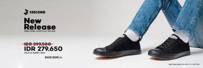 Belum ada kesempatan belanja dalam waktu dekat? 3 Second juga sedang memberikan diskon. Sejumlah sepatu ditawarkan mulai dari Rp 279 ribuan hingga bulan Maret 2020. Foto: Istimewa