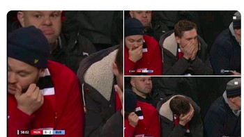 Para fans MU cuma bisa terpekur melihat performa buruk tim kesayangan. Foto: Twitter