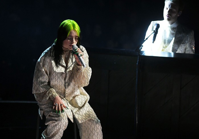 LOS ANGELES, CALIFORNIA - JANUARY 26: (L-R) Billie Eilish and Finneas OConnell perform onstage during the 62nd Annual GRAMMY Awards at STAPLES Center on January 26, 2020 in Los Angeles, California. (Photo by Kevin Winter/Getty Images for The Recording Academy )