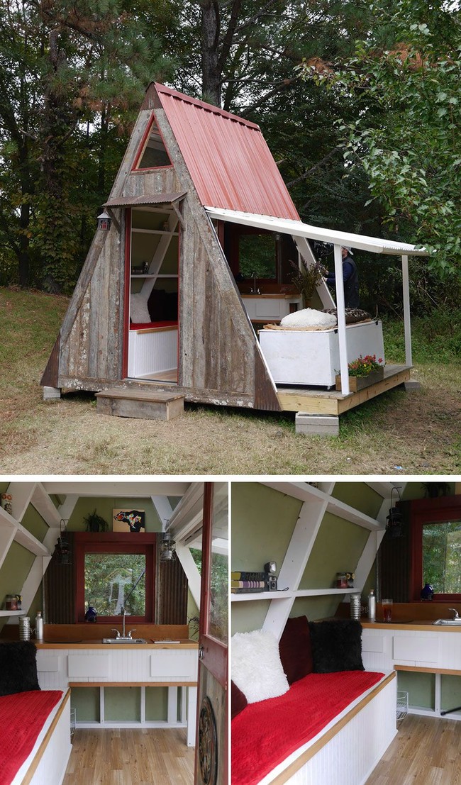 Dari kecil terlihat kusam, bagian dalam rumah berbentuk segitiga ini membuat takjub. Rumah segitiga di Collierville, Tennessee ini didesain dengan minimalis namun tetap chic dengan penggunaan bahan kayu sebagai interior rumah. Foto: dok. tinyhouseswoon