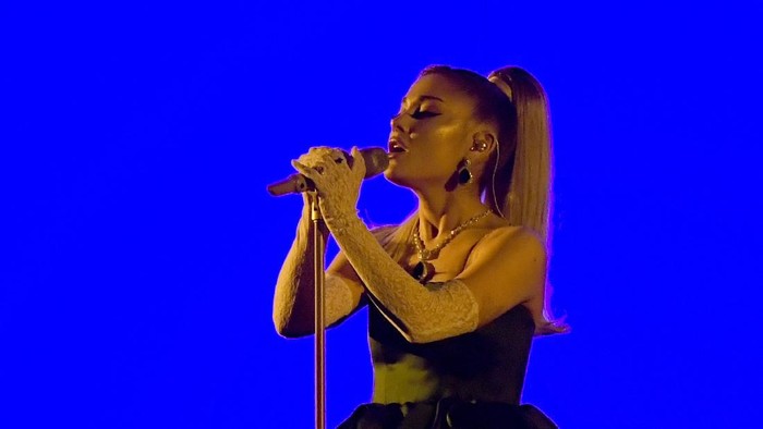 LOS ANGELES, CALIFORNIA - JANUARY 26: Ariana Grande performs onstage during the 62nd Annual GRAMMY Awards at Staples Center on January 26, 2020 in Los Angeles, California. (Photo by Kevork Djansezian/Getty Images)