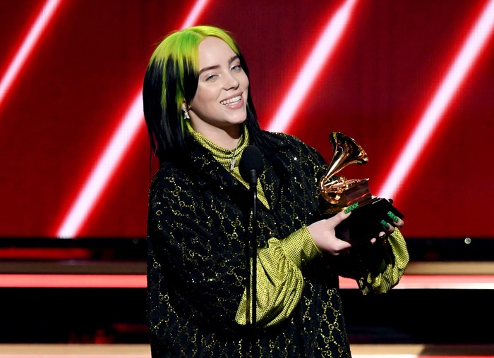 LOS ANGELES, CALIFORNIA - JANUARY 26: Billie Eilish accepts the Best New Artist award onstage during the 62nd Annual GRAMMY Awards at STAPLES Center on January 26, 2020 in Los Angeles, California. (Photo by Kevin Winter/Getty Images for The Recording Academy )