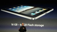 SAN FRANCISCO - JANUARY 27: Apple Inc. CEO Steve Jobs holds up the new iPad as he speaks during an Apple Special Event at Yerba Buena Center for the Arts January 27, 2010 in San Francisco, California. Apple introduced its latest creation, the iPad, a mobile tablet browsing device that is a cross between the iPhone and a MacBook laptop. (Photo by Justin Sullivan/Getty Images)