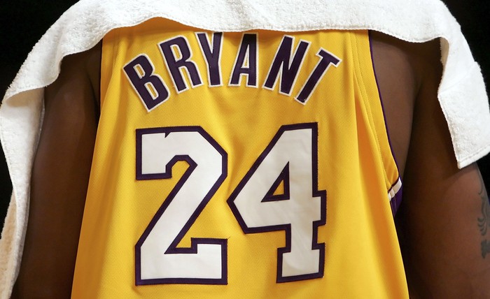 LOS ANGELES, CA - NOVEMBER 03: The back of the jersey worn by Kobe Bryant #24 of the Los Angeles Lakers during the first half against the Seattle SuperSonics on November 3, 2006 at Staples Center in Los Angeles, California. Bryant changed his number in the off-season from 8 to 24. NOTE TO USER: User expressly acknowledges and agrees that, by downloading and/or using this Photograph, user is consenting to the terms and conditions of the Getty Images License Agreement.  (Photo by Lisa Blumenfeld/Getty Images)