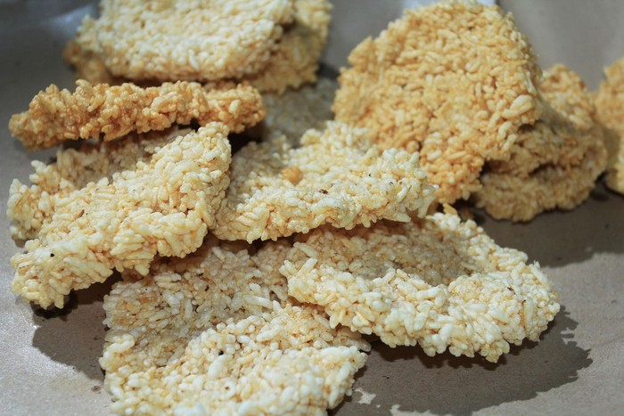 Rengginang, traditional food made from dried rice fried