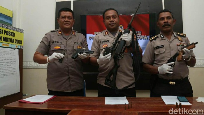 Polresta Jayapura Kota mengamankan 4 pucuk senpi ilegal (Wilpret Siagian/detikcom)