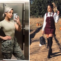 Paola merupakan tentara angkatan udara yang juga suka berbagi foto di media sosial. Bisa dilihat bukan perbedaan mencolok di antara kedua gayanya ini? Foto: Instagram @prodigiouspaola