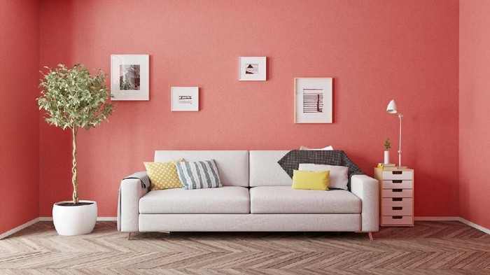 modern interior design. Living coral  concept. 3d rendering