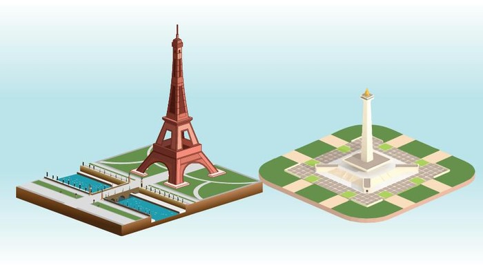 Perbandingan Monas dan Eiffel. (Infografis)