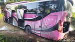 Begini Potret Bus yang Terjun ke Kolam Ikan di Ciamis