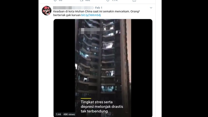 Viral warga Wuhan teriak Hoax warga Wuhan teriak enggak karuan.