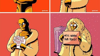 Transformasi piala Oscar yang awalnya kaya raya hingga menjadi miskin dan berubah menjadi Oscar the Grouch. Foto: Alex Solis/Bored Panda