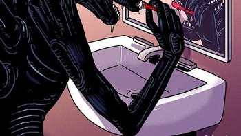 Xenomorph menyikat gigi-gigi kecil yang ada di lidahnya. Foto: Alex Solis/Bored Panda