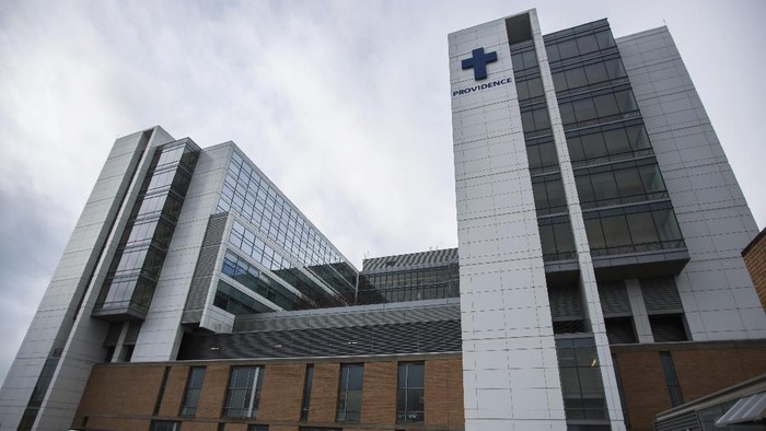 Providence Regional Medical Center Everett, where a man with the first case of coronavirus in the United States is being treated on Tuesday, Jan. 21, 2020, in Everett, Wash. Health officials said Tuesday that the man returned to the Seattle area in the middle of last week after traveling to the Wuhan area, where the outbreak began. The man, identified only as a Snohomish County resident is in his 30s, was not considered a threat to medical staff or the public, health officials said. (Olivia Vanni/The Herald via AP)