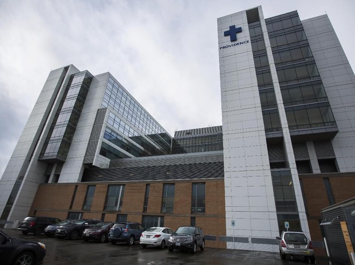 Providence Regional Medical Center Everett, where a man with the first case of coronavirus in the United States is being treated on Tuesday, Jan. 21, 2020, in Everett, Wash. Health officials said Tuesday that the man returned to the Seattle area in the middle of last week after traveling to the Wuhan area, where the outbreak began. The man, identified only as a Snohomish County resident is in his 30s, was not considered a threat to medical staff or the public, health officials said. (Olivia Vanni/The Herald via AP)