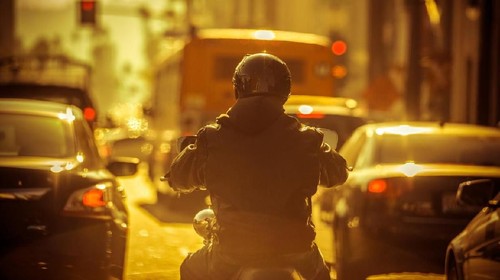 Motorcyclist in Traffic jam