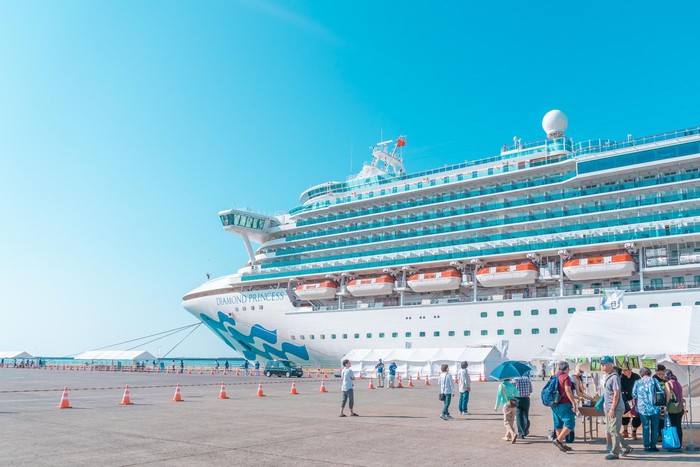 Sakata; Japan - 30 Sep 2019 : Tourist are Boarding the Diamond princess cruise in Sakata port; Japan.