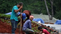 Para pekerja tengah menanam pohon, Rabu (5/2).