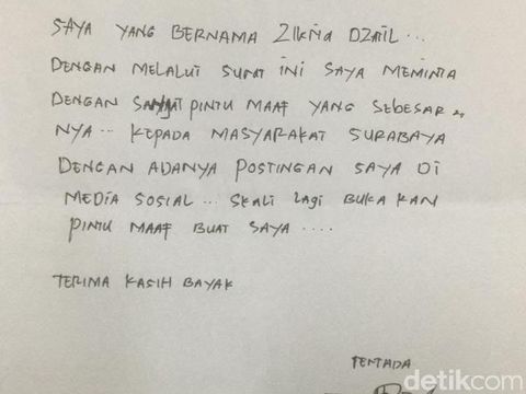 Ini Isi Surat Permintaan Maaf Yang Ditulis Zikria Dzatil Untuk Risma